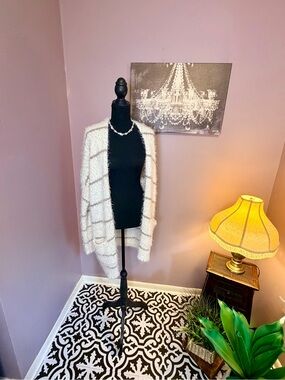 Altar'd State Cream Fuzzy Open-Front Women's Cardigan